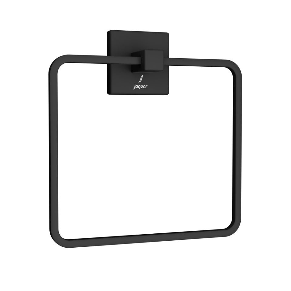 JAGUAR SQUARE TOWEL RING WITH WALL FLANGE-AKP-BLM-35721P- BLACK MATT