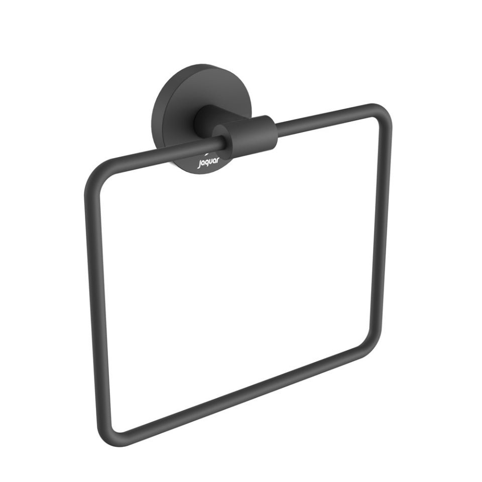 JAGUAR SQUARE TOWEL RING WITH WALL FLANGE-ACN-BLM-1121N-Black Matt