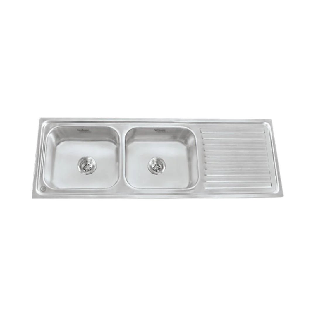 Hindware Stainless Steel Sink Pressed Series DOUBLE BOWL WITH DRAINER ENRICO 54 x 18 x 8 ( 54 x 18 inches ) - Matt