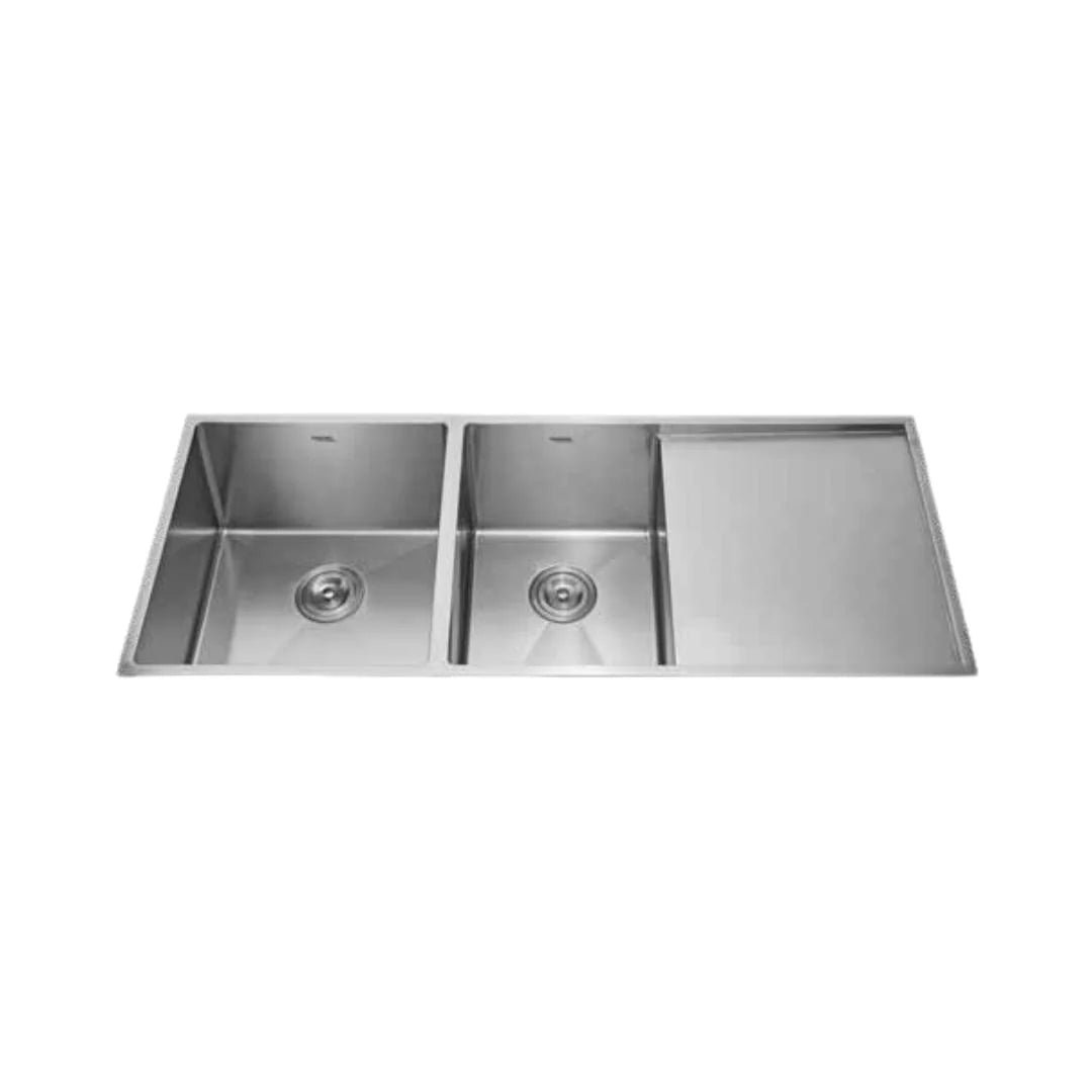 Hindware Stainless Steel Sink Handmade Series DOUBLE BOWL WITH DRAIN BOARD FEDERICO HM 51 x 19 ( 51 x 19 inches ) - Satin