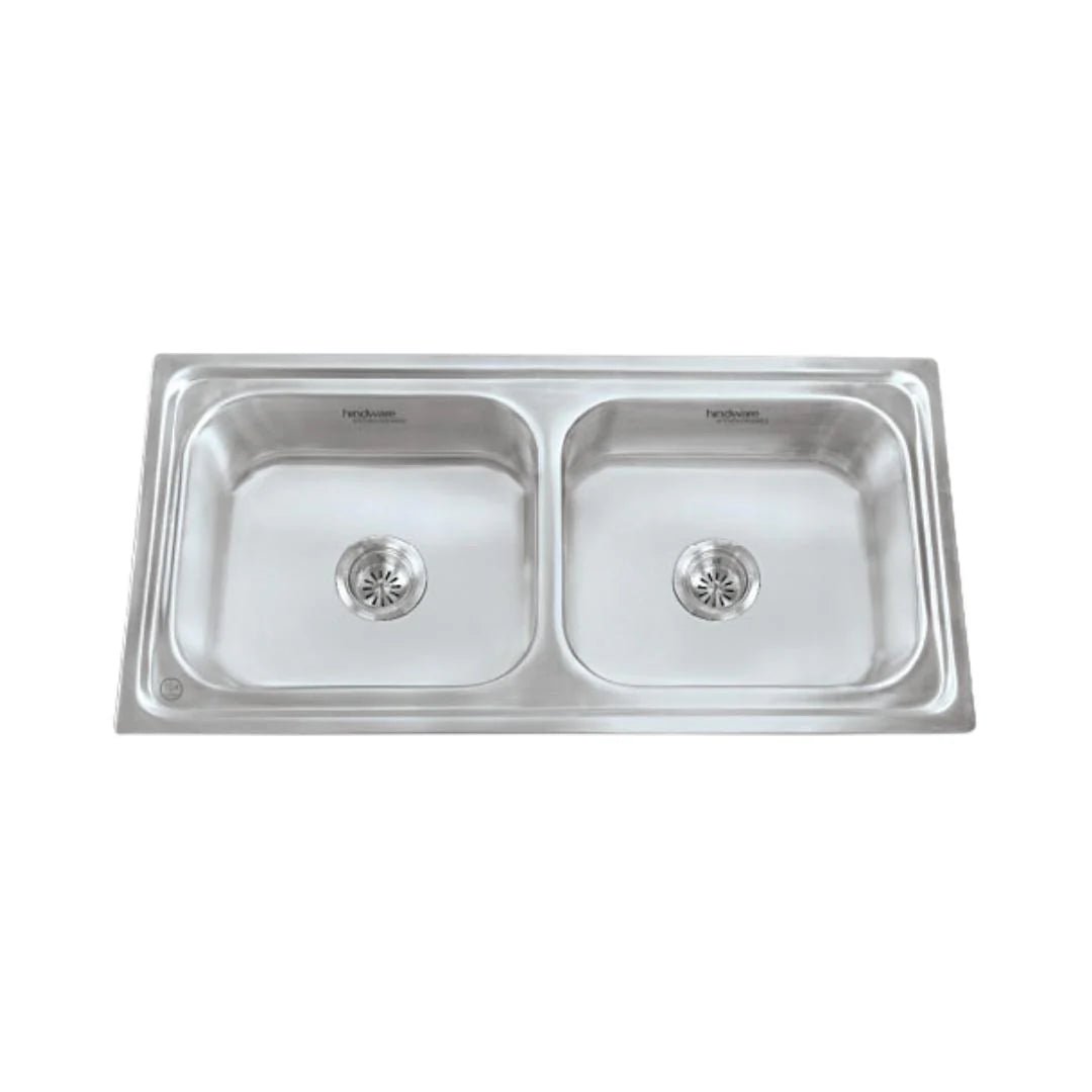 Hindware Stainless Steel Sink Pressed Series DOUBLE BOWL IMPERIO 37 x 18 x 8 ( 37 x 18 inches ) - Glossy
