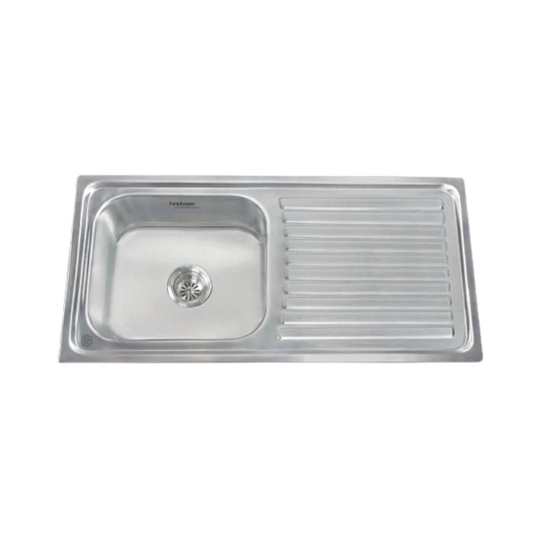 Hindware Stainless Steel Sink Pressed Series SINGLE BOWL WITH DRAINER PLATINO 37 x 18 x 8 ( 37 x 18 inches ) - Matt