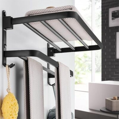 Quakin Matte Black Folding Towel Rack SS 304  for Bathroom (24 Inch- Black Finish)