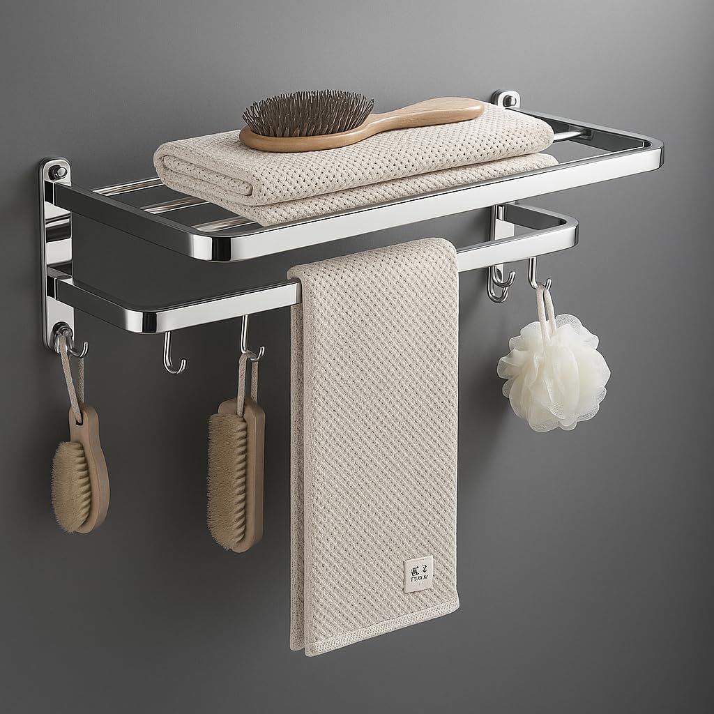 Quakin Folding Towel Rack SS 304 for Bathroom (24 Inch- Chrome Finish, Silver) - Image 6