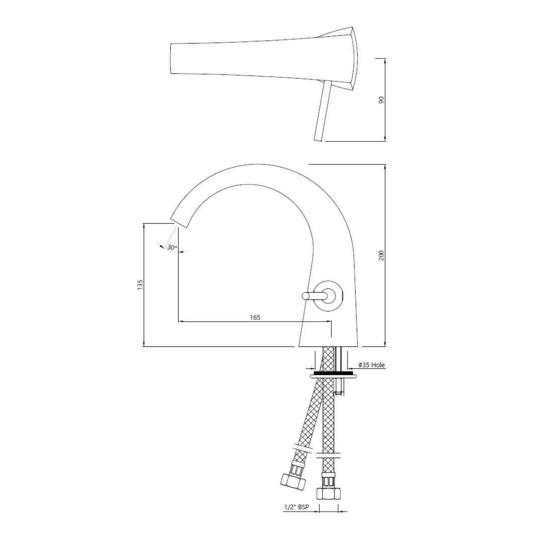 Jaquar Table Mounted Regular Basin Mixer Arc ARC-SSF-87011B - Stainless Steel - Image 2
