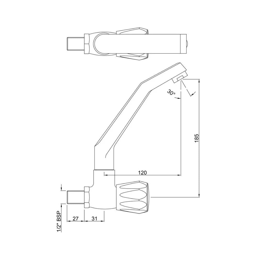 Jaquar Wall Mounted Regular Kitchen Sink Tap Continental CON-357KN with Swinging Spout in Chrome Finish - Image 2