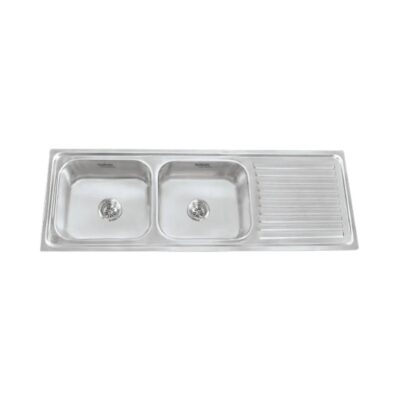Hindware Stainless Steel Sink Pressed Series DOUBLE BOWL WITH DRAINER ENRICO 48 x 20 x 8 ( 48 x 20 inches ) - Matt
