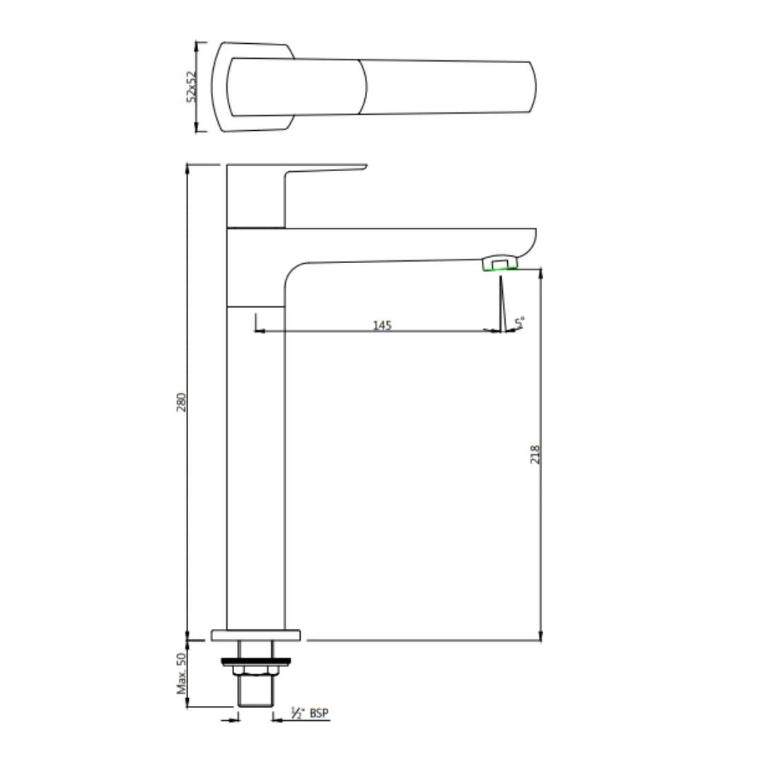Jaquar Table Mounted Tall Boy Basin Tap Kubix Prime KUP-BLM-35021PM - Black Matt - Image 2