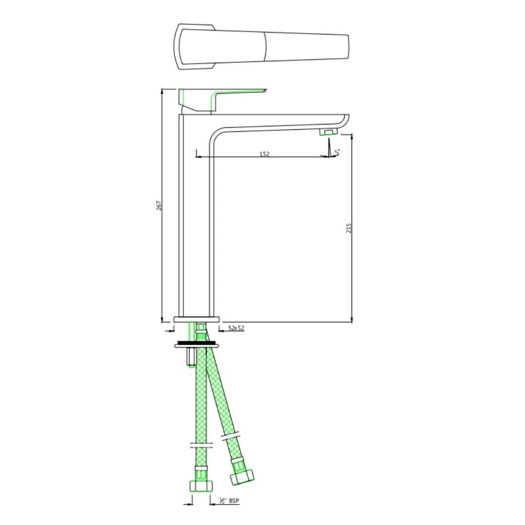 Jaquar Table Mounted Tall Boy Basin Mixer Kubix Prime KUP-GLD-35005BPM - Full Gold - Image 2
