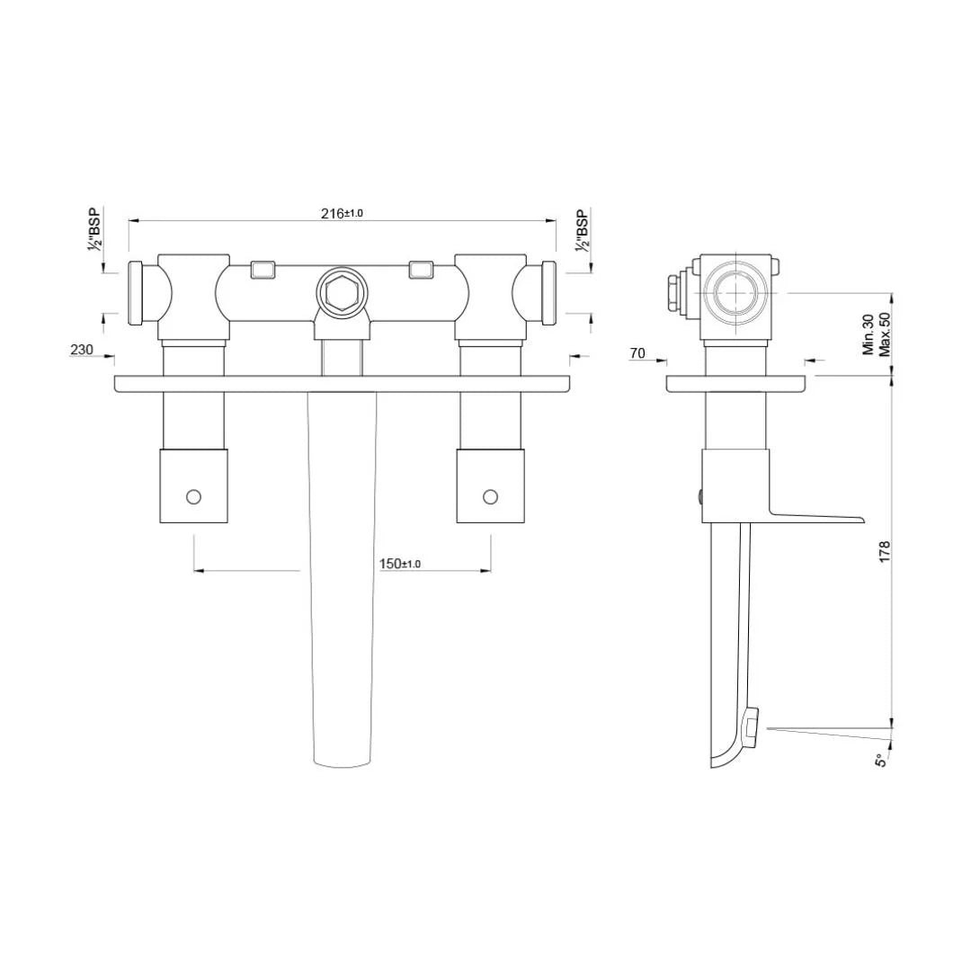 Jaquar Wall Mounted Basin Mixer Kubix Prime KUP-GRF-35433PM - Graphite - Image 2