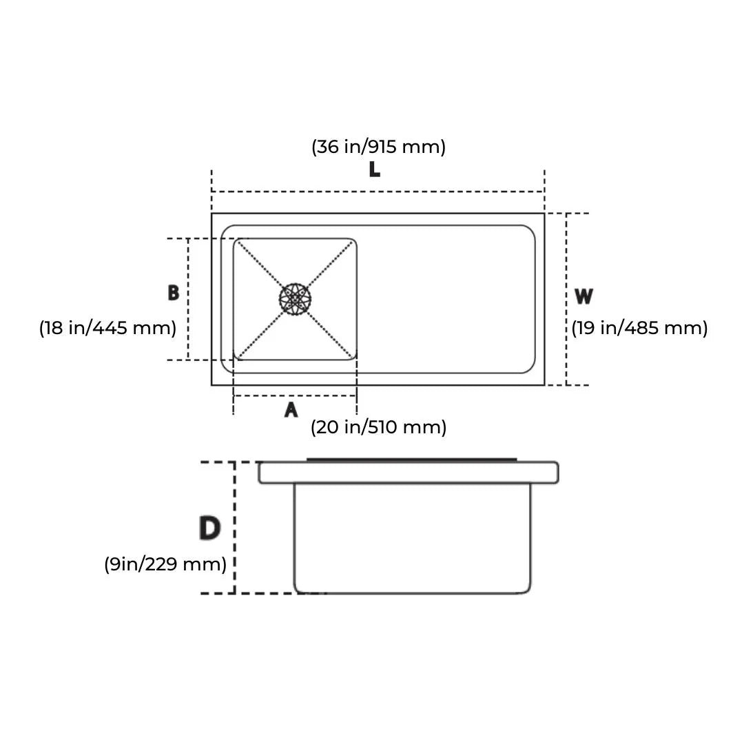 Hindware Stainless Steel Sink Handmade Series SINGLE BOWL WITH DRAIN BOARD MARINO 36 x 19 ( 36 x 19 inches ) - Satin - Image 4