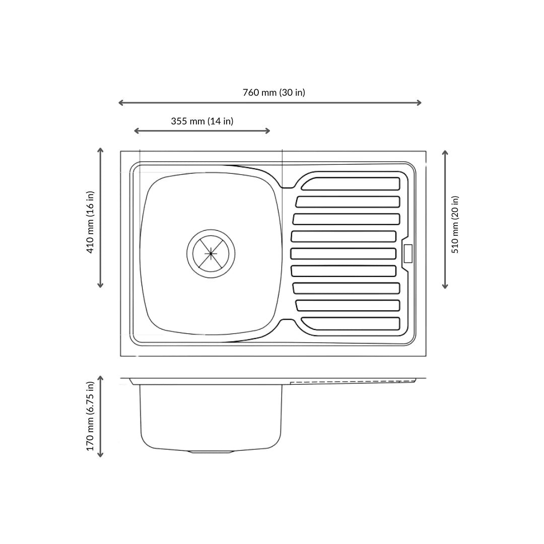 Nirali Stainless Steel Sink Popular Range ELEGANCE MINI ( 30 x 20 inches ) - Satin - Image 3