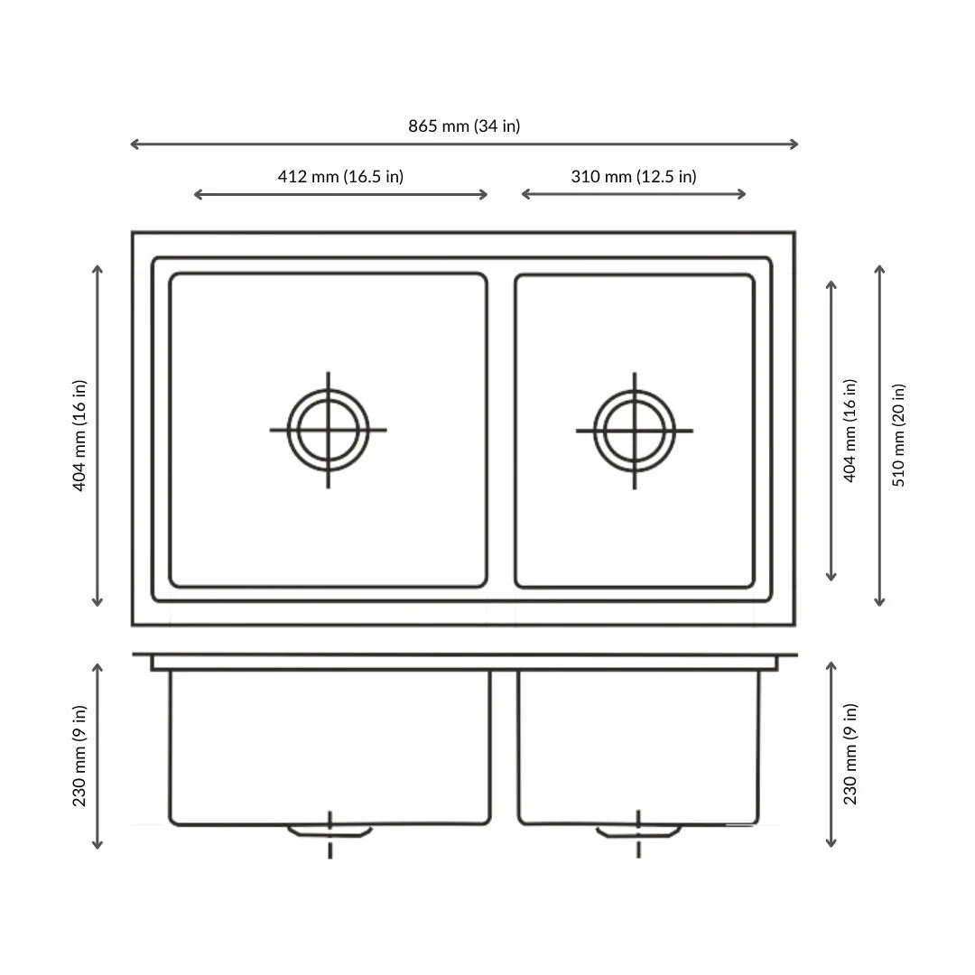Nirali Stainless Steel Sink Expell Range EMAX ( 34 x 20 inches ) - Satin - Image 3