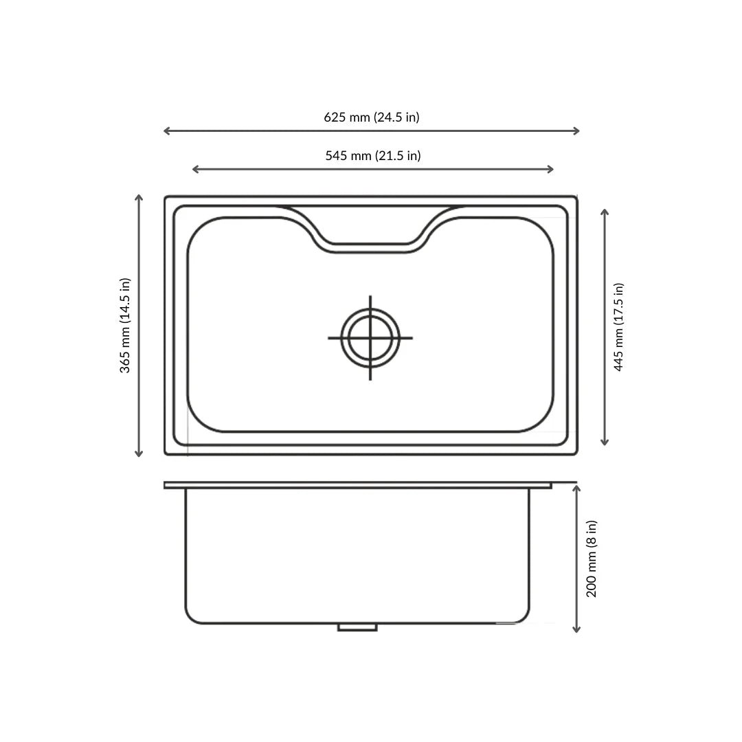 Nirali Stainless Steel Sink D'Signo Range EUREKA DELUX SMALL ( 24.5 x 17.5 inches ) - Glossy - Image 3