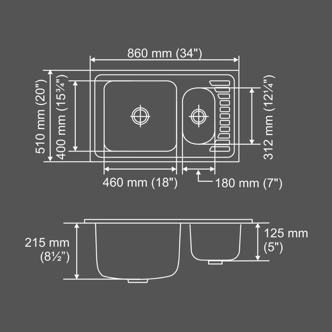 Nirali Stainless Steel Sink D'Signo Range FANTASY BIG ( 34 x 20 inches ) - Glossy - Image 3