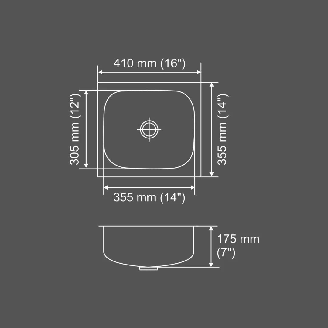 Nirali Stainless Steel Sink Popular Range GRACE PLAIN MASTER ( 16 x 14 inches ) - Satin - Image 3