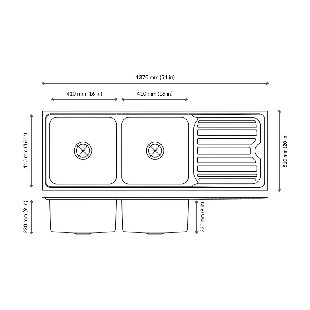 Nirali Stainless Steel Sink Silent Square Range LUXOR SMALL ( 54 x 20 inches ) - Glossy - Image 3