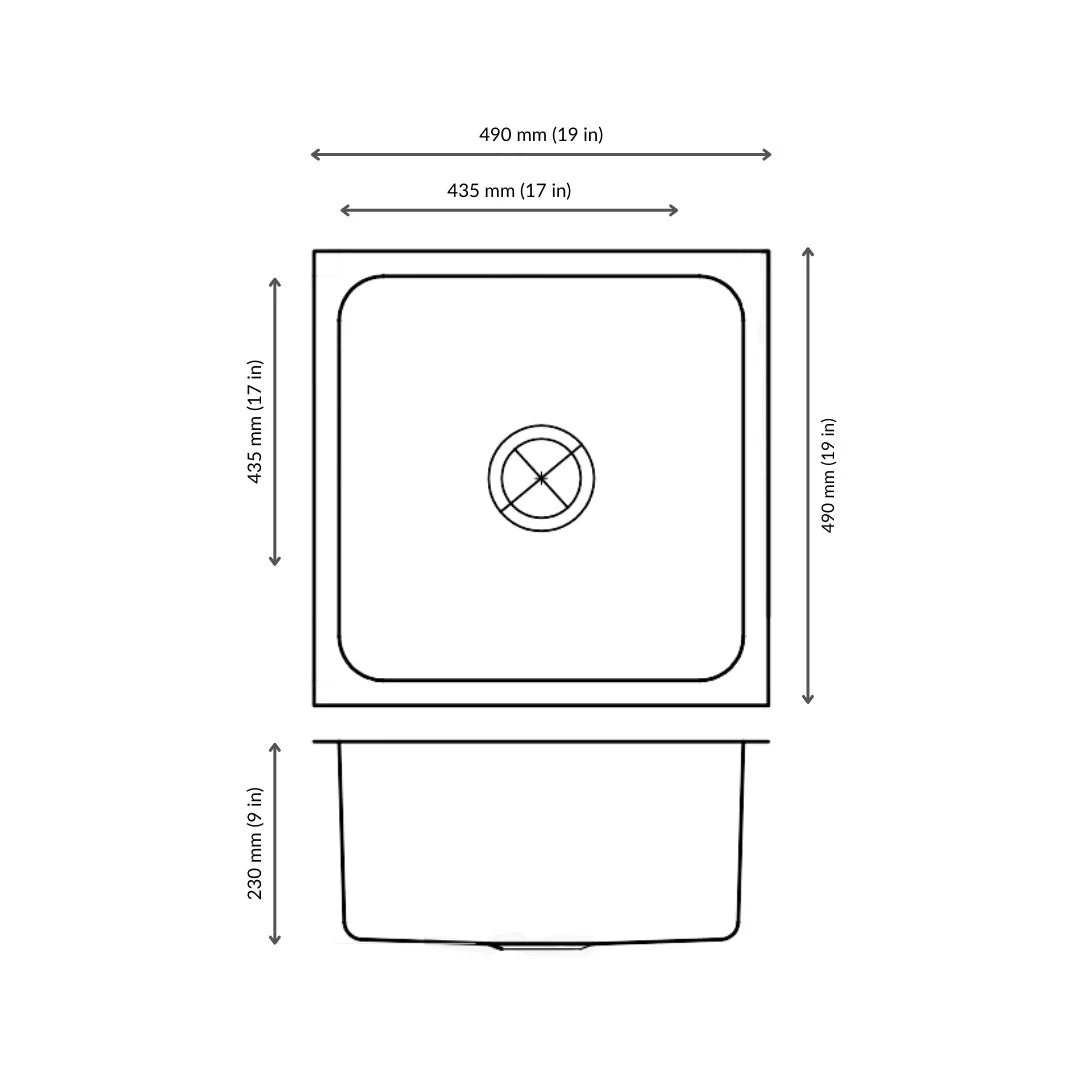 Nirali Stainless Steel Sink Silent Square Range OMNI MEDIUM ( 19 x 19 inches ) - Glossy - Image 3