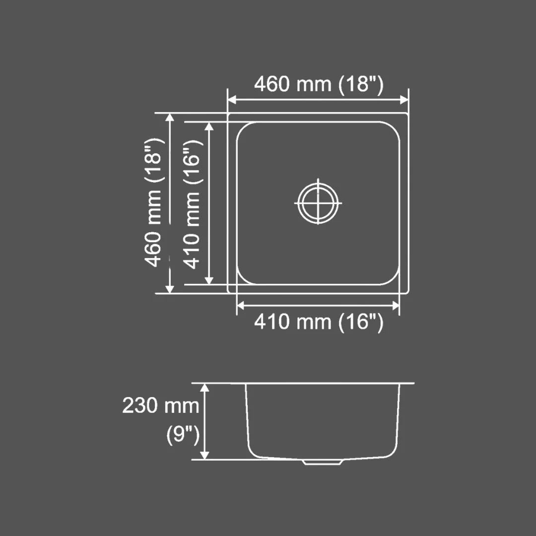 Nirali Stainless Steel Sink Silent Square Range OMNI SMALL ( 18 x 18 inches ) - Glossy - Image 3